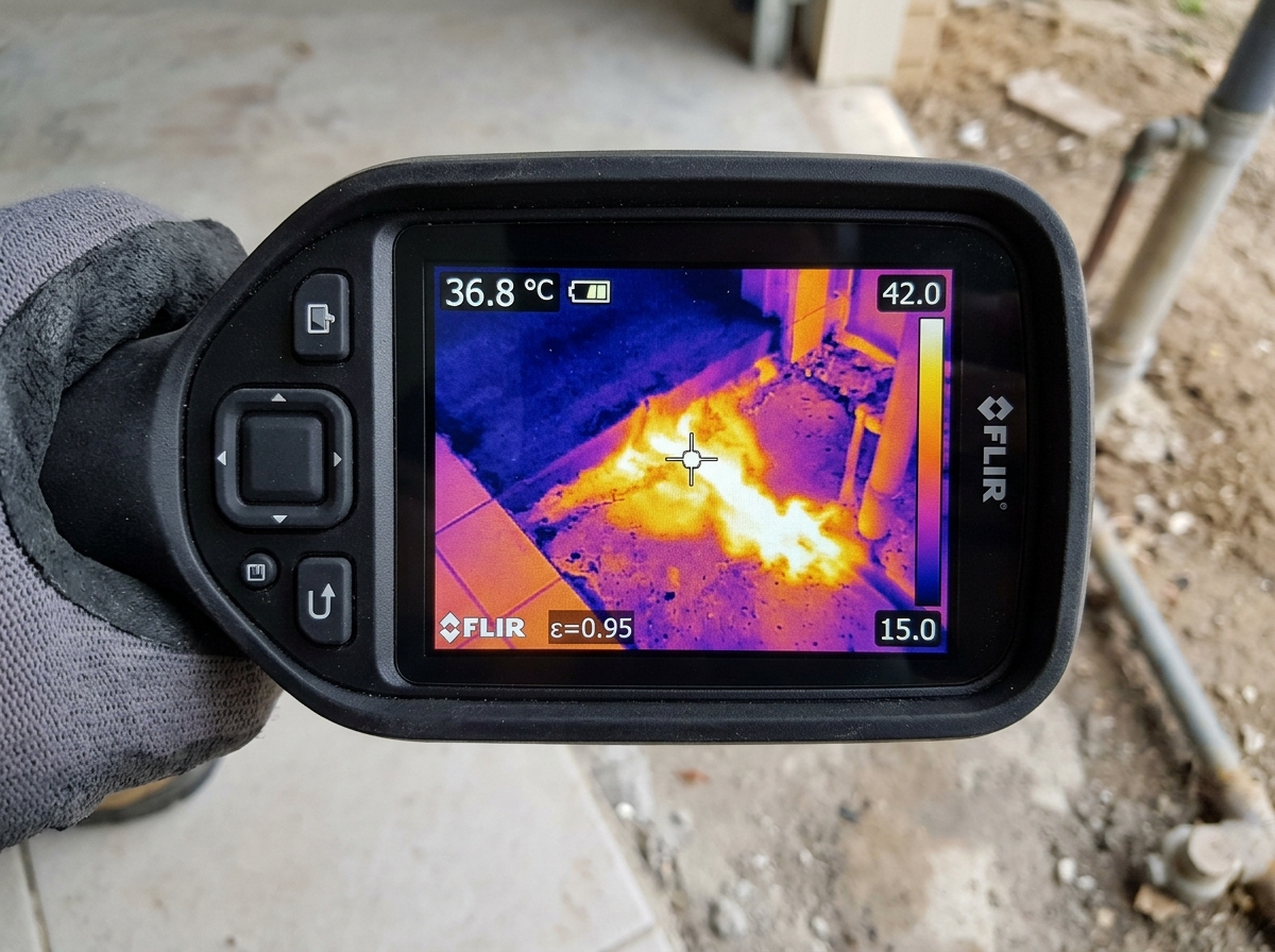 Thermal imaging scan revealing hidden moisture patterns inside residential wall framing